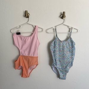 Girls Zara bathing suits size 6/7 years. Color block one shoulder and floral